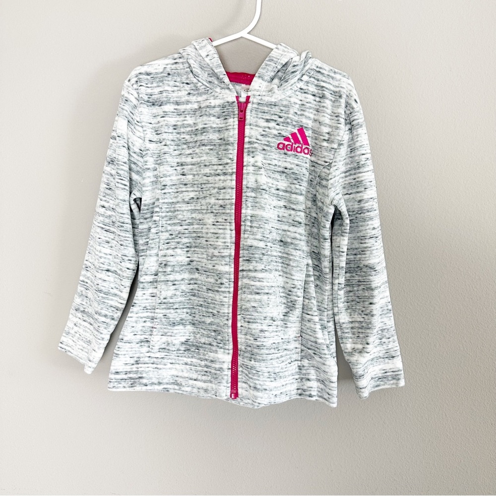 Adidas Girls Grey Long Sleeve Full Zip Hooded Sweatshirt Size 6X